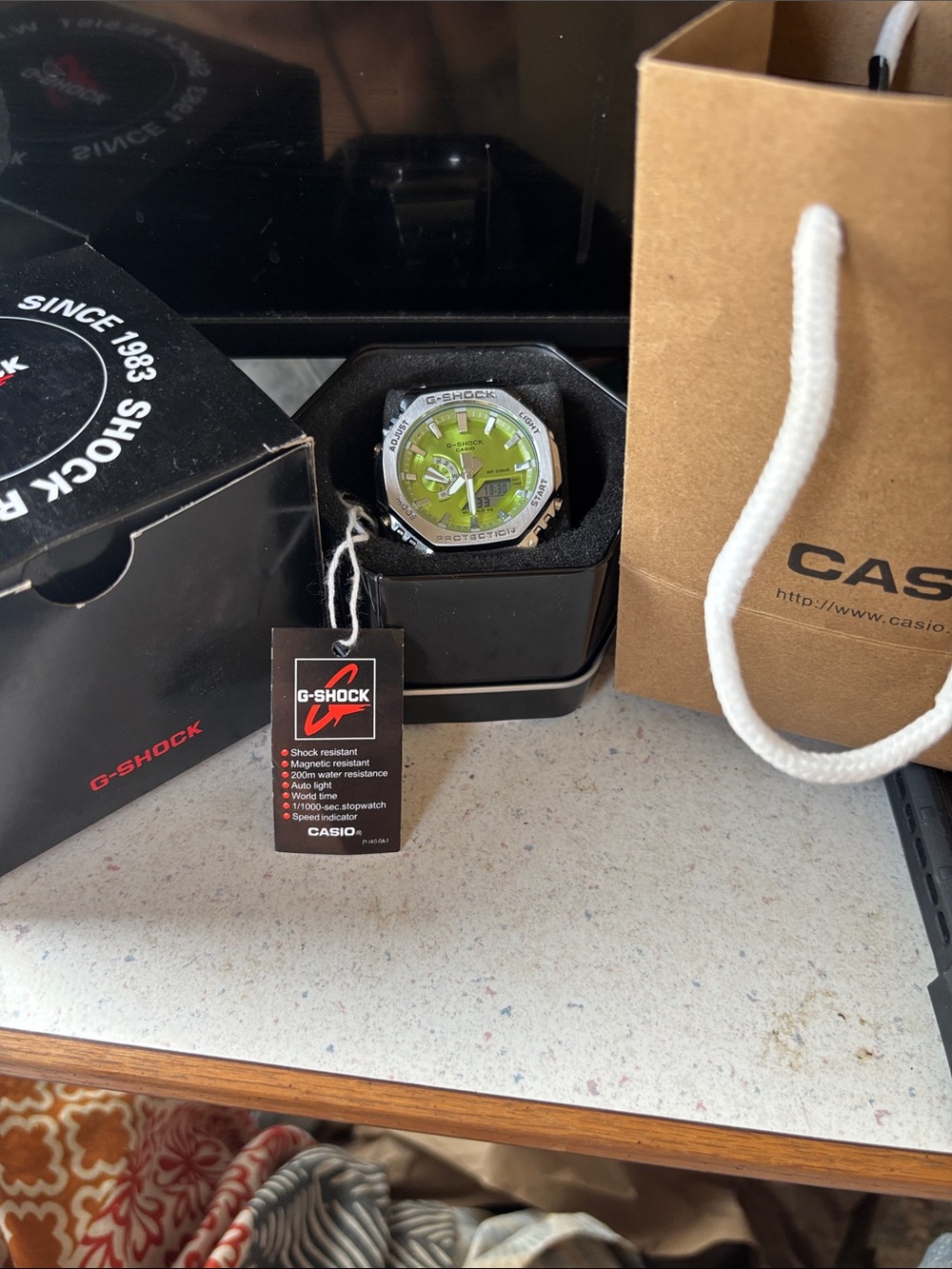 G-Shock Silver Case Neon Green Dial Sport Watch - Picture 5 of 5